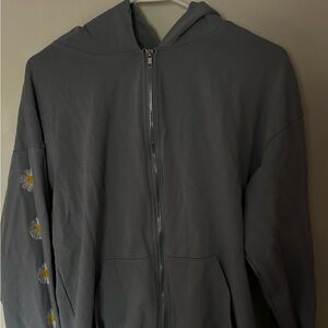 Blue Zip-Up Hoodie with Embroidered Details